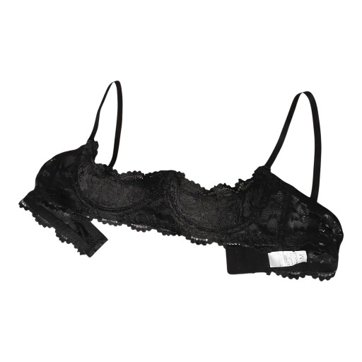 Soutien-gorge en dentelle pour femmes avec armatures et bonnets bas avec bordure ondulée et large bande en dentelle de couleur noire