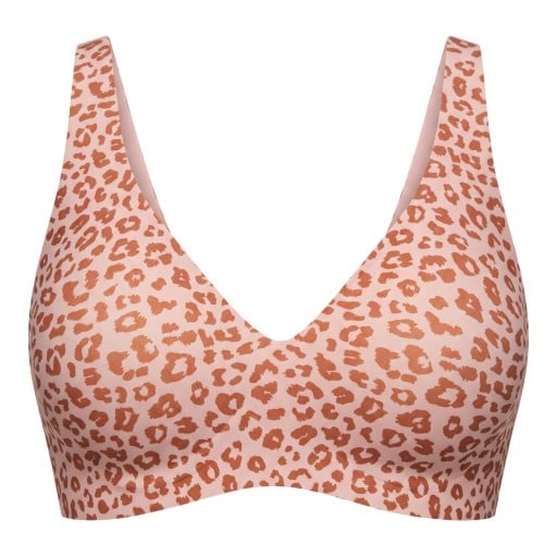 Soutien-gorge sans couture pour femme sans armatures avec motif léopard et décolleté en V plus profond avec larges bretelles en rose