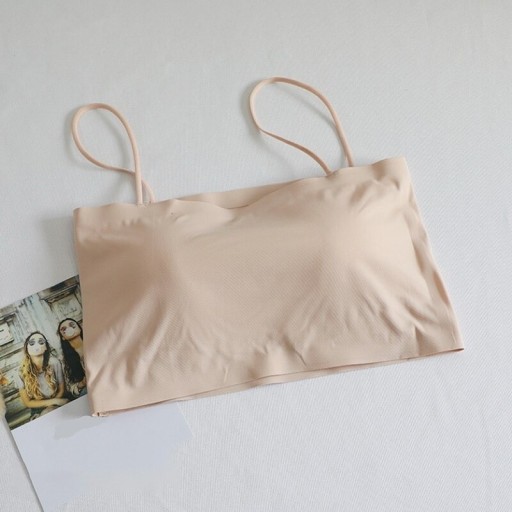 Soutien sem costuras para mulher em forma de top curto com alças finas Almofada removível Material suave de poliéster e algodão