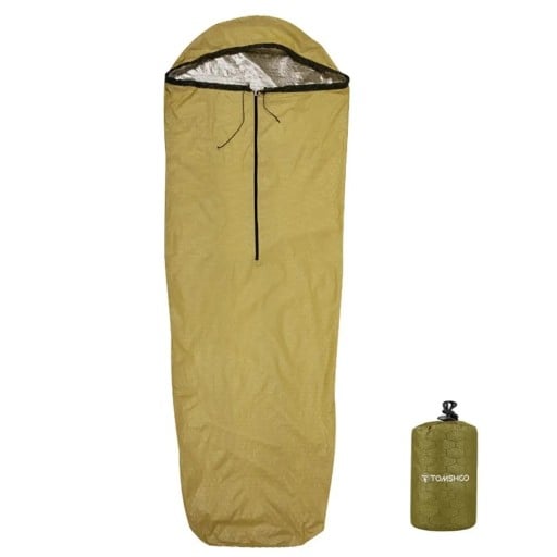 Spaczak lekki wodoodporny 210 × 80 cm nylon z aluminiową folią z kapturem ze ściągaczem zamek błyskawiczny do kempingu turystyki