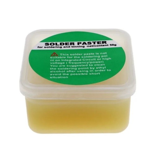 Spájkovacia pasta 50 g pre čipové spoje PCB žltá farba tavivo na báze kolofónie vysoká vodivosť hladký povrch bez zvyškov