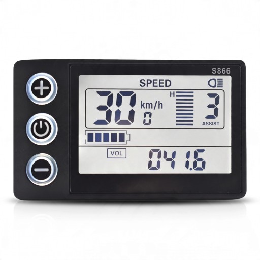 Speedometer for Electric Bicycle LCD Display S866 with Backlight and 5 PAS Modes 8 x 5 x 1 cm Connector SM 7 PIN 5 and 2 Black for Electric Bikes