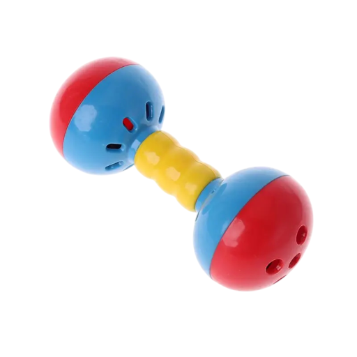 Speelgoed voor vogels met dubbele ballen 10x4 cm plastic blauw rood geel interactief voor in de kooi om te pikken en te spelen