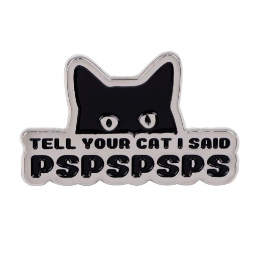 Speld zwarte kat met tekst ongeveer 3,3 x 3,1 cm zwart-witte pin met tekst en dierenmotief voor rugzak kledingaccessoire