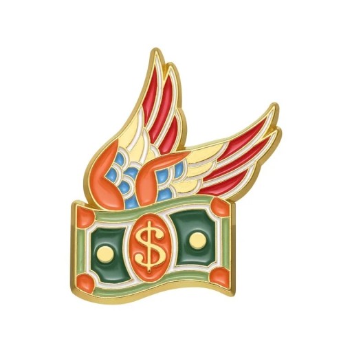 Spilla banconota con ali circa 2,3 × 2,8 cm pin in metallo smaltato verde rosso oro accessorio per abbigliamento bavero zaino