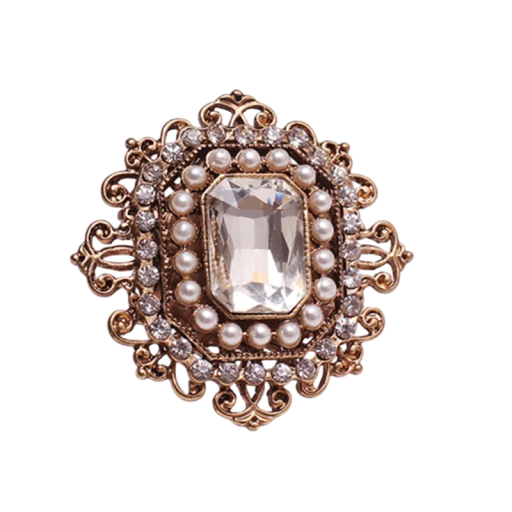 Spilla di moda di lusso a forma di mandala con perle e pietre preziose Forma ornamentale elegante Lega di zinco Gioiello distintivo per abbigliamento