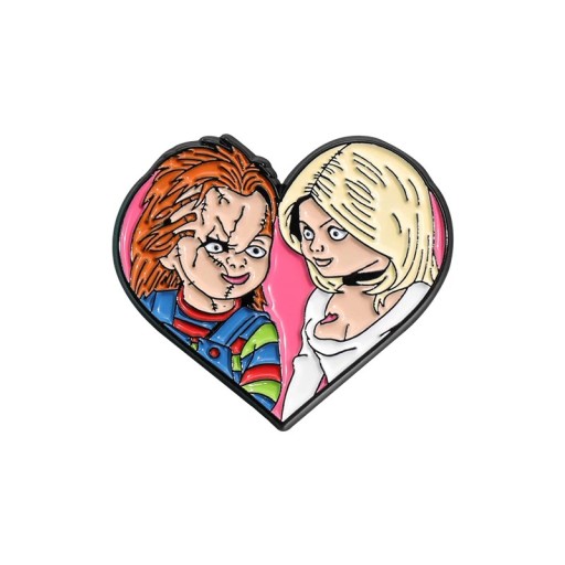 Spilla metallica con personaggi horror a forma di cuore circa 2,8 x 2,5 cm pin distintivo multicolore motivo Halloween accessorio spaventoso per abbigliamento