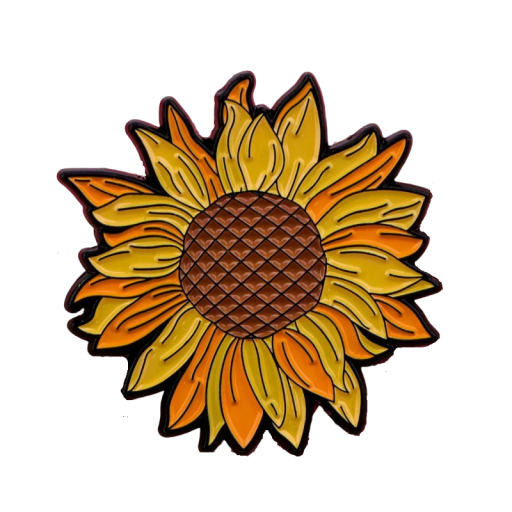 Spilla smaltata a forma di girasole brooch botanica in metallo motivo giallo arancione gioiello accessorio per zaino abbigliamento