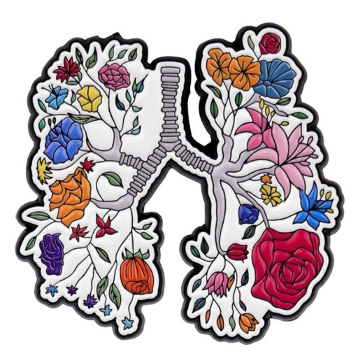 Spilla smaltata a forma di polmoni umani con motivo floreale 3,5 × 3,5 cm distintivo colorato accessorio per zaino abbigliamento gioiello