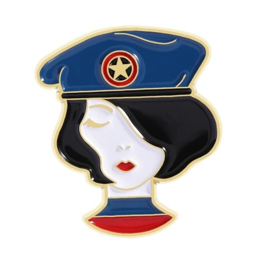 Spilla smaltata con figura disegnata e berretto russo blu circa 2,5 × 2 cm distintivo metallico design blu nero rosso accessorio per abbigliamento