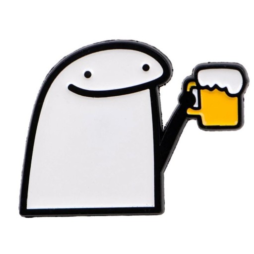 Spilla smaltata con figurina che tiene una birra stile semplice 3,5 × 2,6 cm metallica bianca nera gialla distintivo per zaino bavero abbigliamento accessorio