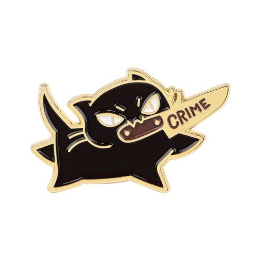 Spilla smaltata gatto nero disegno animato con scritta crime 4,1 × 2,6 cm spilla da bavero accessorio per zaino abbigliamento regalo