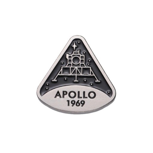Spilla smaltata programma spaziale Apollo 1969 2,8 × 2,8 cm distintivo metallico argento nero per zaino giacca abbigliamento motivo scientifico