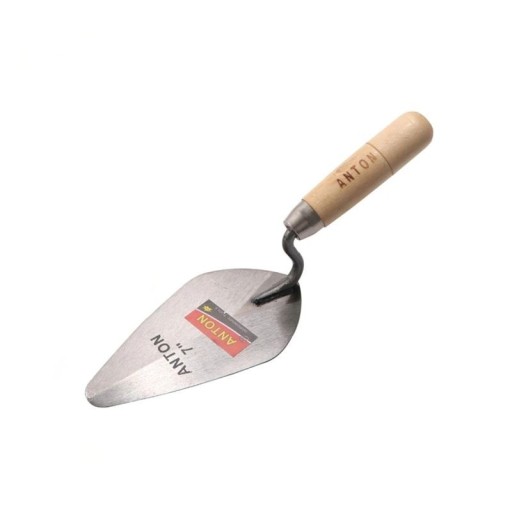Spitzkelle 17,8 cm aus Kohlenstoffstahl mit 31,5 cm langer Holzgriff in Beige für Maurer- und Bauarbeiten