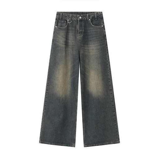 Spodnie jeansowe męskie o prostym kroju, sprane Luźne, szerokie nogawki Modny styl vintage Wygodne jeansy do noszenia na co dzień