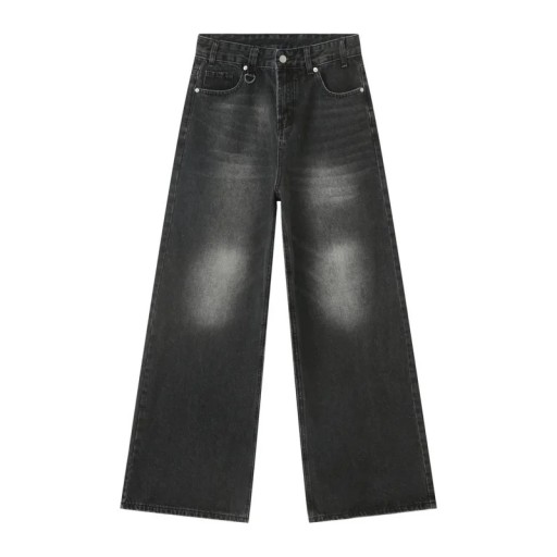Spodnie jeansowe męskie o prostym kroju, sprane Luźne, szerokie nogawki Modny styl vintage Wygodne jeansy do noszenia na co dzień