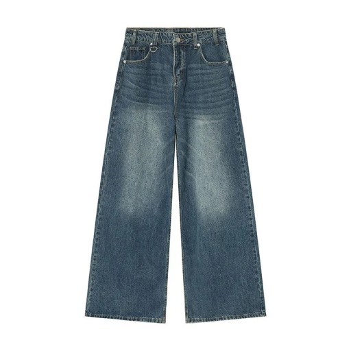 Spodnie jeansowe męskie o prostym kroju, sprane Luźne, szerokie nogawki Modny styl vintage Wygodne jeansy do noszenia na co dzień
