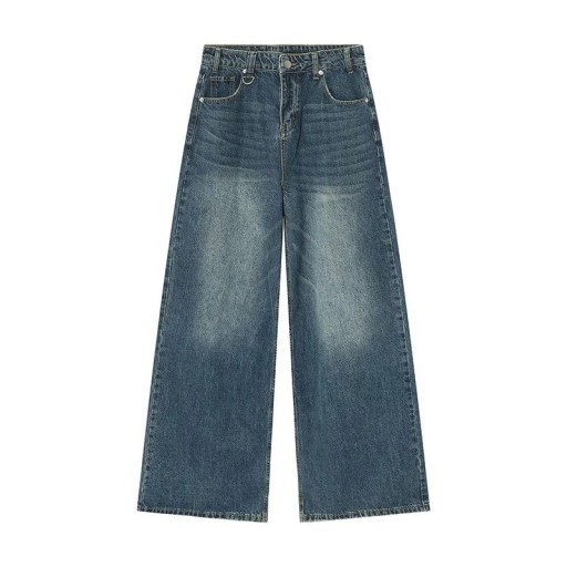 Spodnie jeansowe męskie o prostym kroju, sprane Luźne, szerokie nogawki Modny styl vintage Wygodne jeansy do noszenia na co dzień