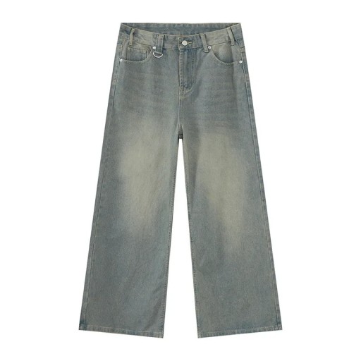 Spodnie jeansowe męskie o prostym kroju, sprane Luźne, szerokie nogawki Modny styl vintage Wygodne jeansy do noszenia na co dzień