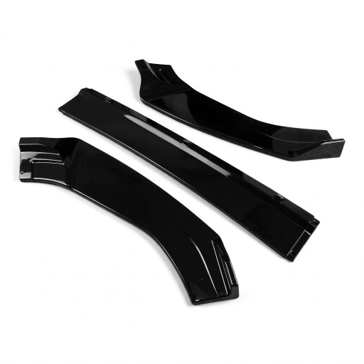 Spoiler sub bara față lip splitter 3 piese ABS+PC cu lac UV lucios negru pentru VW Golf 7 și 7.5 GTI GTD GTE R R-Line 2013–2020