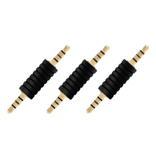Spojka jack 3,5 mm samec na samec pre prepojenie audio zariadení a káblov so zdierkou jack Dĺžka 5,1 cm Konektory zlatej farby Balenie 3 ks