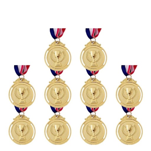 Sportmedaille Set 10 Stück für Wettbewerbe mit Pokal und Ähren Durchmesser 5 cm Zinklegierung mit Trikolorenbändern für Kinder und Schulveranstaltungen
