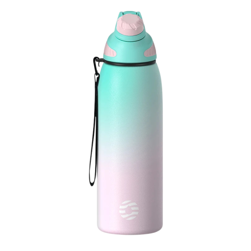 Sportos termosz mágneses fedéllel 800 ml szigetelt palack 27 × 7,5 cm zöld-rózsaszín gradient sporthoz és kültéri használatra