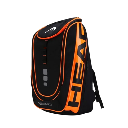 Sportovní batoh na tenisovou raketu, oblečení a boty 49 x 32 x 28 cm Voděodolný polyester Černo oranžový batoh pro tenisové vybavení