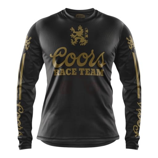 Sportovní dres pro terénní motocykly s dlouhým rukávem a kulatým výstřihem s motivem lva a nápisem na hrudi i rukávech na motokros