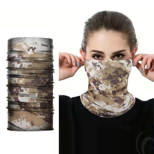 Sportssjal i brunt camouflage til ansigtet mod sol og støv 50 × 25 cm polyester åndbart sjal til udendørs aktiviteter