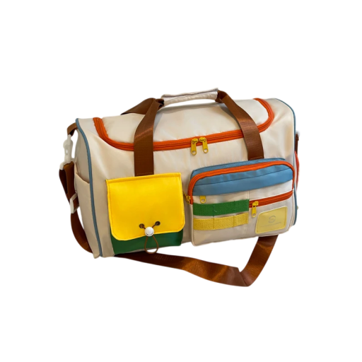 Sportväska Oxford vit med färgglada fickor 42x27x24 cm Väska med axelrem och handtag separat fack för skor