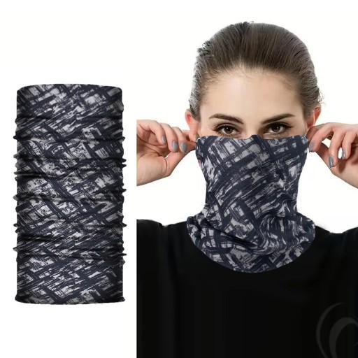 Sporty scarf black and white for face against sun and dust 50 × 25 cm polyester breathable multifunctional scarf for outdoor activities