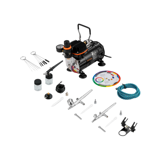 Spritzset mit Kompressor, doppelt wirkende Pistole 120W elektrisch 0,2 0,3 0,8 mm für Modelllackierungen, Werkstatt, Garage