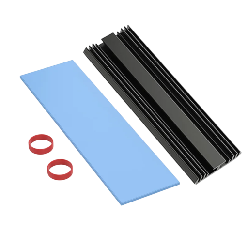 SSD Koeler 73 x 24 x 5 mm Aluminium passieve radiator met thermische siliconen pad en elastiekjes voor bevestiging aan de SSD-schijf