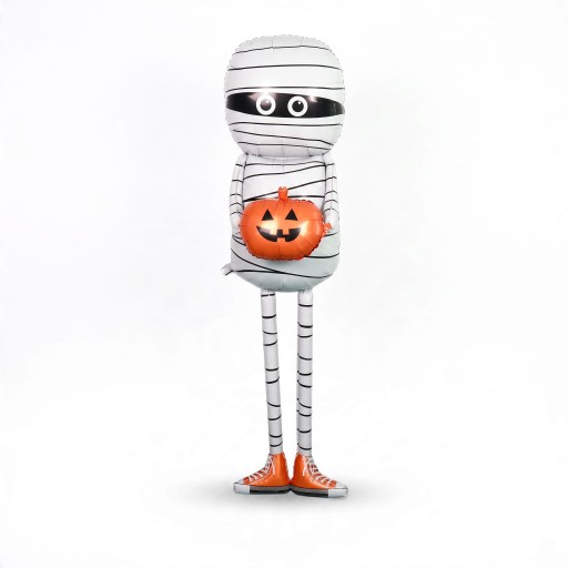 Stående oppustelig ballon Mumie med græskar og sneakers 125 x 200 cm Hvid sort og orange Halloween dekoration til hjemmet og butikken