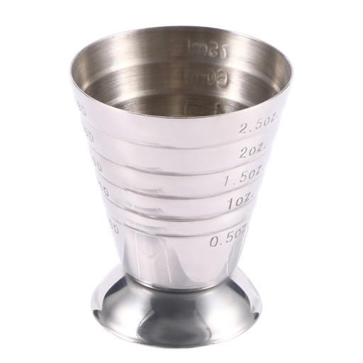 Stainless Steel Bar Measure for Shots and Cocktails 75 ml Goblet on a Stem with Marked Scales Tapered Shape Silver