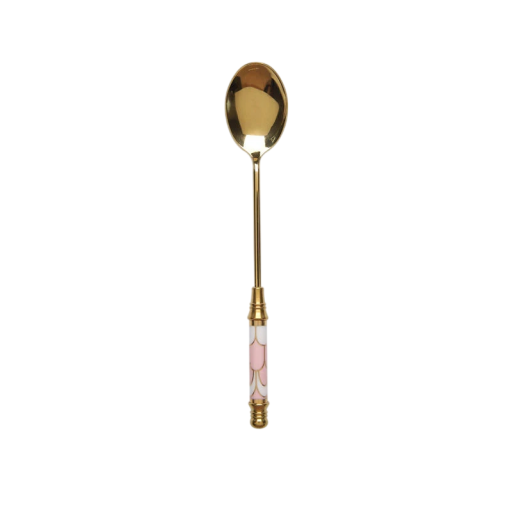 Stainless Steel Dessert Spoon with Long Handle Gold Tea Spoon for Coffee Ice Cream Cake Fruit Elegant Kitchenware
