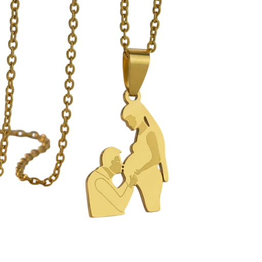 Stainless Steel Necklace with Gold Pendant of Pregnant Mother and Father Elegant Jewelry for Couples Family Symbol Gift for Expecting Parents