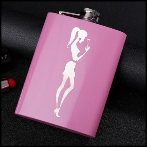 Stainless Steel Pink Hip Flask with Print