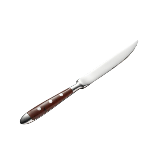 Stainless Steel Steak Knife Brown Handle Kitchen Dining Cutlery with Serrated Edge Meat Knife