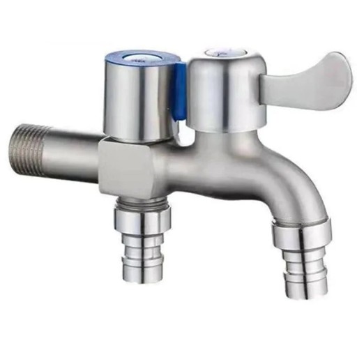 Stainless Steel Tap with Double Outlet and Control 1 Inlet 2 Outlets 1/2" for Bidet Bathroom Accessories Durable Tap