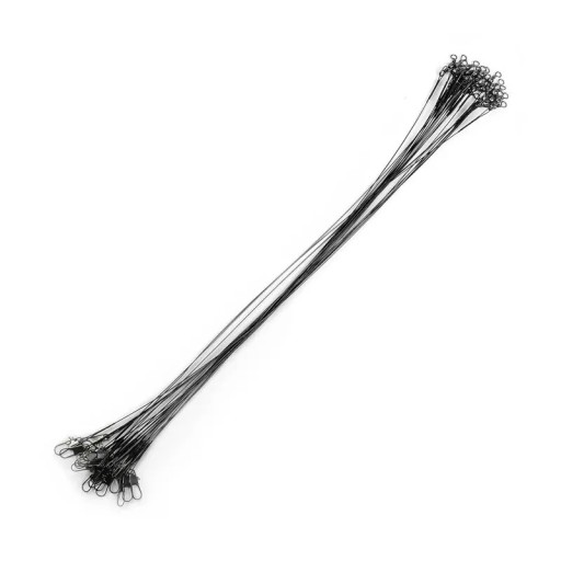 Stålfiskeline med bidbeskyttelse 20 stk. 25 cm. Stærk line til rovfisk. Beskyttelse mod gedder. Holdbar forfang med drejeled og karabinhage.