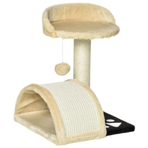 Stâlp de zgâriat pentru pisici cu cuib și arc din sisal înălțime 46 cm bază 37 x 35,5 cm stâlp din sisal cu jucărie pentru pisici de până la 4 kg