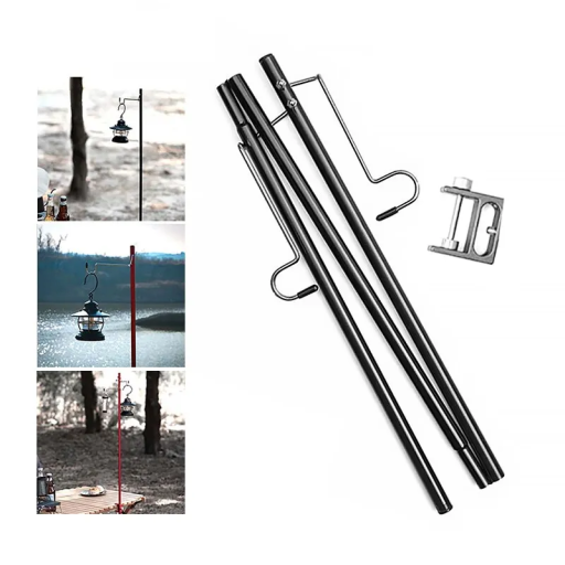 Standaard voor een hangende campinglantaarn van aluminiumlegering met eenvoudige bevestiging aan een tafel tot 3 cm met elastisch koord voor buitenverlichting