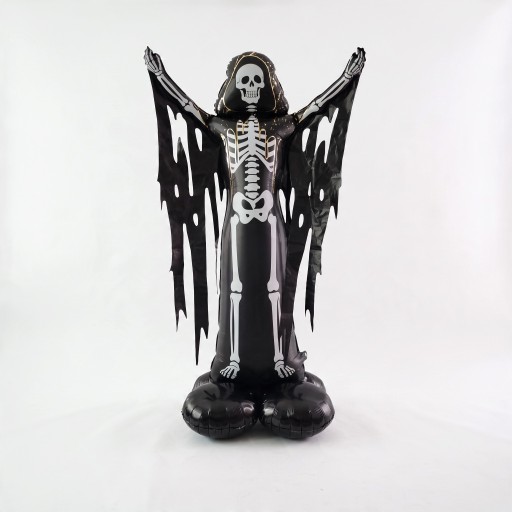 Standing Inflatable Skeleton in Robe with Outstretched Cloak 91 x 150 cm Base with 4 Legs Black and White Halloween Decoration