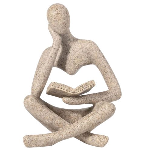 Statua decorativa 8,5 x 6 x 11,5 cm Figura seduta con libro Arte astratta Decorazione moderna per interni Design in resina
