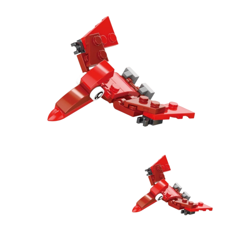 Stavebnica czerwony pterodaktyl 7,6 x 7,1 x 3,4 cm 24 elementów Mały dekoracyjny model dinozaura z wyraźnymi skrzydłami