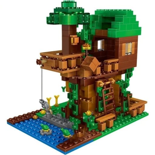 Stavebnica domek na drzewie 9 x 6,5 x 11 cm Inspiracja Minecraftem Kreatywna zabawka dla dzieci 4 figurki