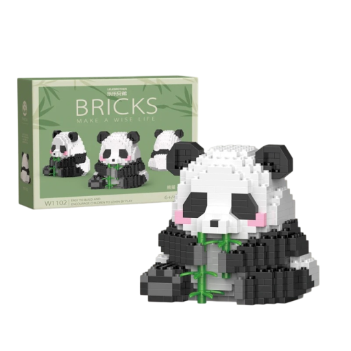 Stavebnica pentru copii în formă de panda, care stă și mestecă bambus, 449 de piese, potrivită pentru copii și colecționari
