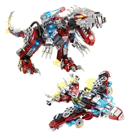 Stavebnice 2 v 1 Mechanický dinosaurus a bojové letadlo Indominus Rex 422 ks Kostky pro děti Přestavitelný model Kreativní hra Technika